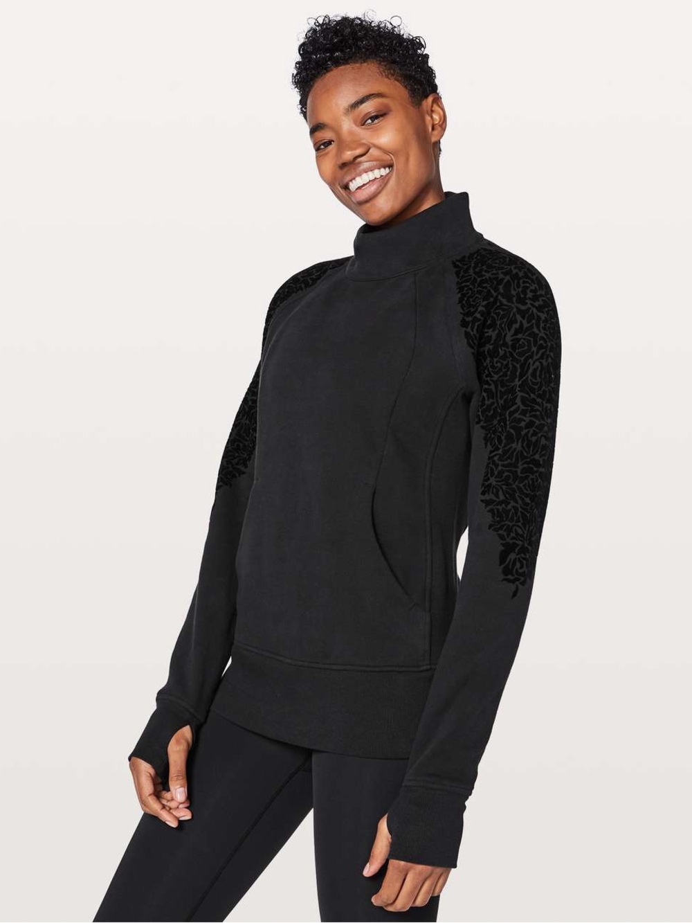 Lululemon Floral Flock Pullover Black size 6